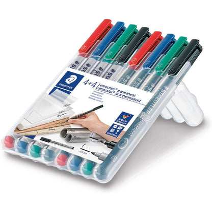 269336 - STAEDTLER Markues filmi Lumocolor, set me 8 markues, të tretshëm në ujë dhe të papërshkueshëm nga uji, majë F, gjerësi vije 0.6 mm, prodhuar në Gjermani, model 31-S WP8X