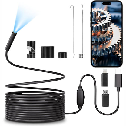 276941 - HOFENY Kamera endoskopi me dritë LED 1920P HD, e pajtueshme me smartphone, nuk kërkohet Wi-Fi, IP67 e papërshkueshme nga uji, gjatësi 16.4 ft / 5m