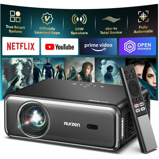 319377 - Projektor inteligjent 2025, Dolby Audio, Netflix, fokus automatik, Keystone, mbështetje Full HD 1080P 4K, altoparlantë 20W