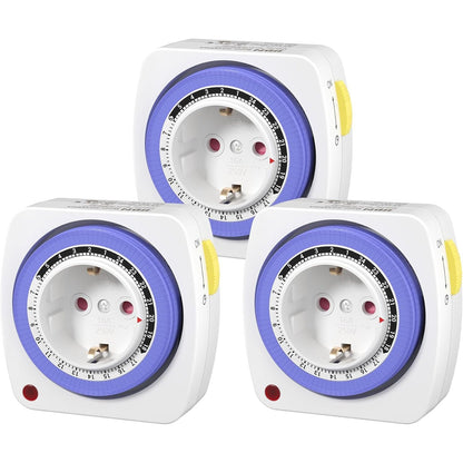 222533 - HBN Ndërprerës mekanik kohëmatësi 3X me 96 segmente analoge ndërrimi (15 minuta), prizë mini kohëmatësi 24 orë, 16A/3680W, funksion ndezjeje dhe fikjeje i vazhdueshëm/automatik