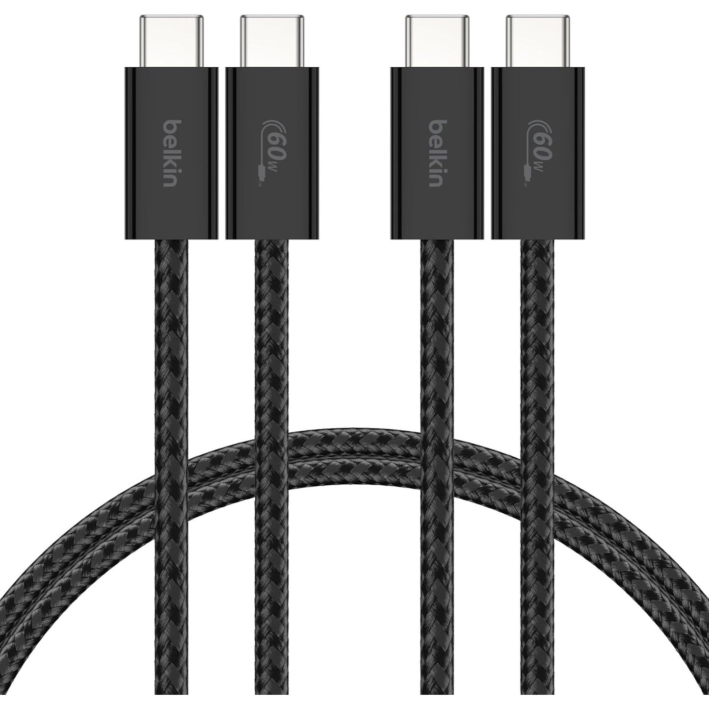 274014 - BELKIN Kabllo karikimi me 2 copë të thurura USB-C në USB-C, 1.5 m, 60W, i përkulshëm, fleksibël për karikim të shpejtë, për iPhone 17 dhe 16, Galaxy S25, Pixel 10, iPad Pro, etj. – i zi