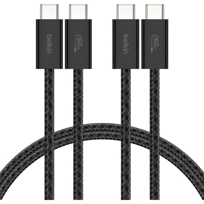 274014 - BELKIN Kabllo karikimi me 2 copë të thurura USB-C në USB-C, 1.5 m, 60W, i përkulshëm, fleksibël për karikim të shpejtë, për iPhone 17 dhe 16, Galaxy S25, Pixel 10, iPad Pro, etj. – i zi