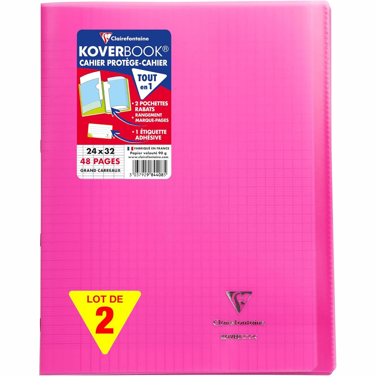296232 - CLAIREFONTaine 984408AMZC Pako me 2 Fletore me Kapëse Koverbook 24x32 cm - 48 Faqe, me Vizatim të Gjerë, 90 gsm - Mbulesë Polipropileni - Ngjyra: Rozë
