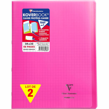 296232 - CLAIREFONTaine 984408AMZC Pako me 2 Fletore me Kapëse Koverbook 24x32 cm - 48 Faqe, me Vizatim të Gjerë, 90 gsm - Mbulesë Polipropileni - Ngjyra: Rozë