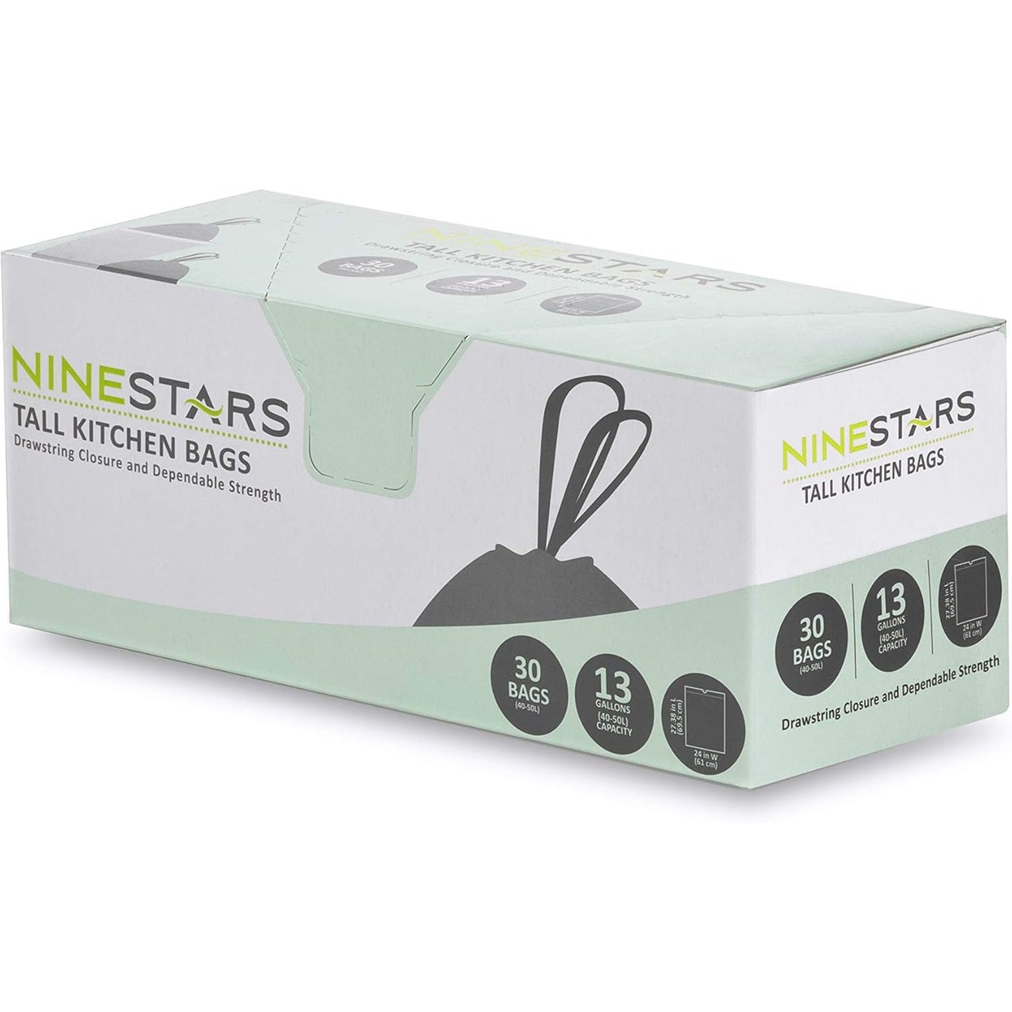220540 - NINESTARS Qese mbeturinash NSTB-21-30 të bardha ekstra të forta me mbyllje me kordon, 79 l, 30 copë