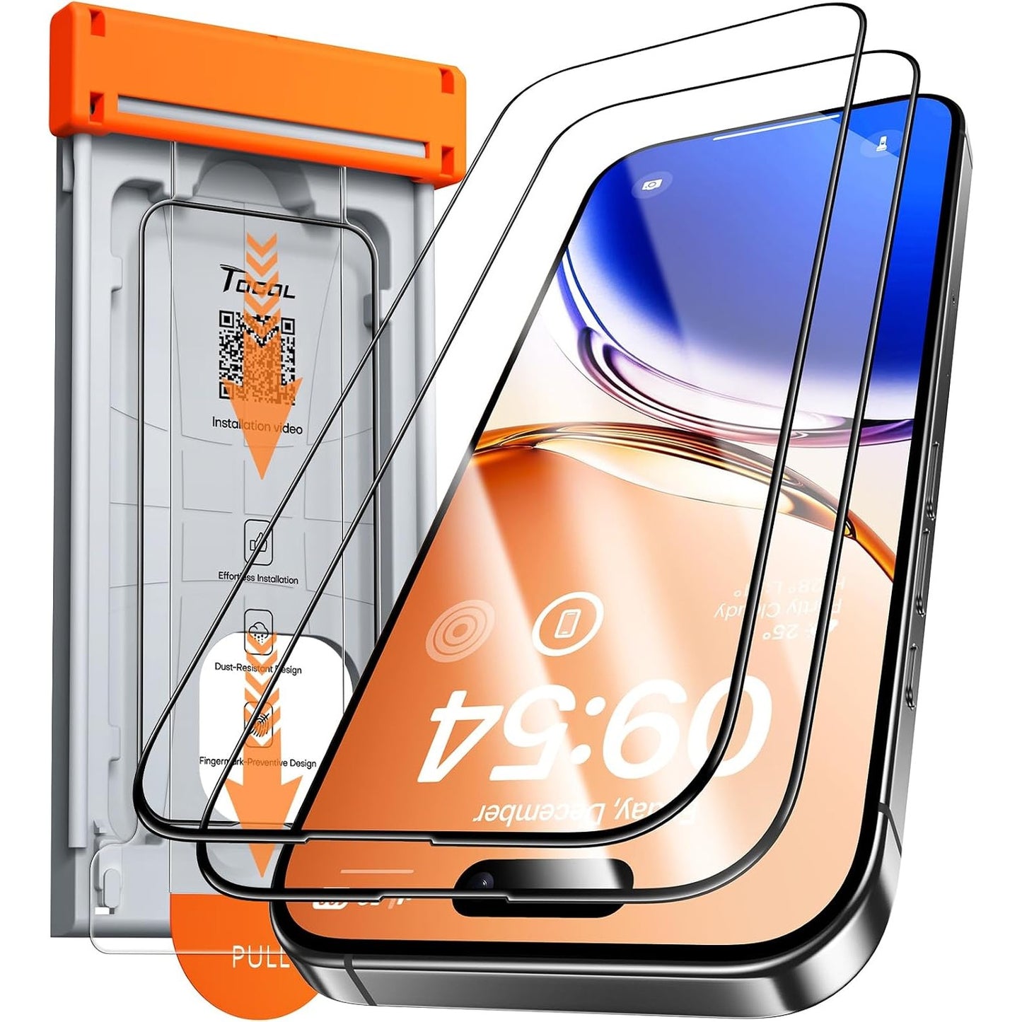 267121 - TOCOL Mbrojtës ekrani prej qelqi të temperuar për iPhone 15 Pro, fortësi 9H, pako me 2 copë