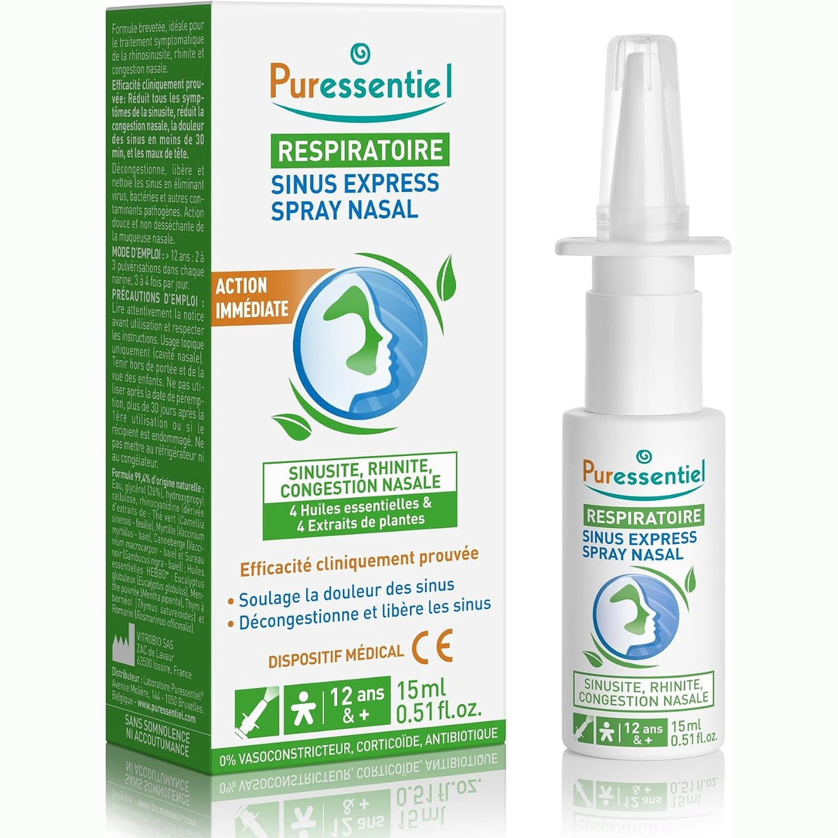 318332 - PURESSENTIEL Respirator - Sprej Nazal Sinus Express - 15 ml - Me Vajra Esencialë Organikë