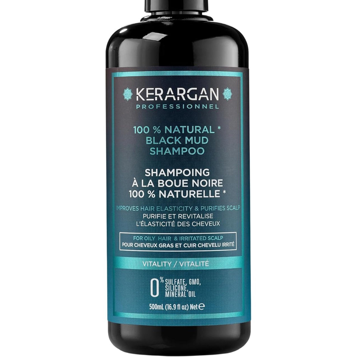 317196 - KERARGAN - Shampo Rigjallëruese me Baltë të Zezë të Detit të Vdekur për Flokë të Yndyrë dhe Skalp të Irrituar - 500ml