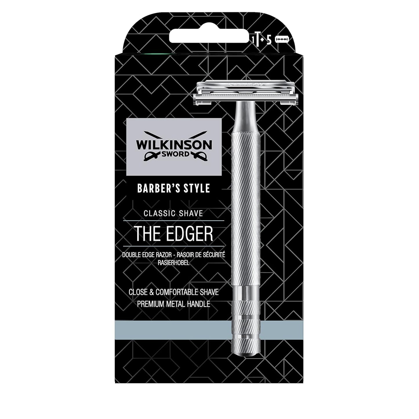 317563 - WILKINSON SWORD The Edger Barber's Style, brisk për burra, brisk sigurie + 5 tehe me dy tehe