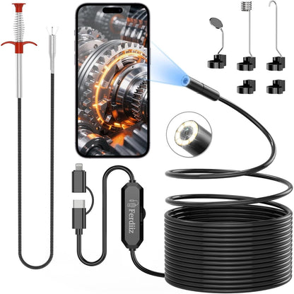 276613 - FERDIIZ Kamerë Endoskopi me Dritë - HD 1920P, 5M, IP67, 8 LED, Spirale Pastruese 160cm