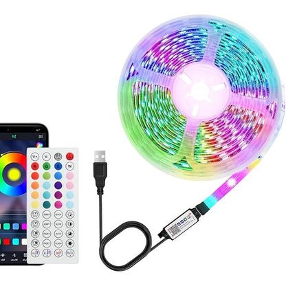 168374 - SHIRIT LED 5M RGB 5050, i funksionon me bateri ose USB, i errësueshëm në distancë me 16 ngjyra dhe me telekomandë, i përshtatshëm për dollapë, shkallë, kuzhinë dhe shtretër