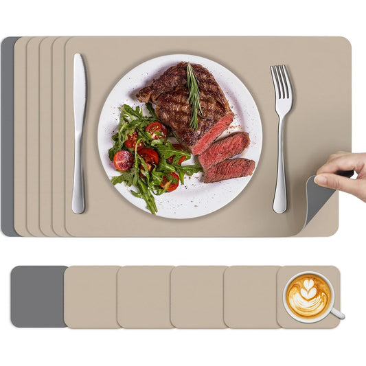 184988 - KITCHENBOSS: Set prej 6 mbulesash dhe mbështetësesh prej PVC me dy anë për dhomën e ngrënies, dimensione 43x30cm