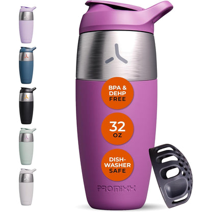 222607 - Promixx Pursuit Shaker, Shishe Proteine me Një Mur prej Çeliku Inox, Kapacitet 950 ml, Ngjyra Mulberry