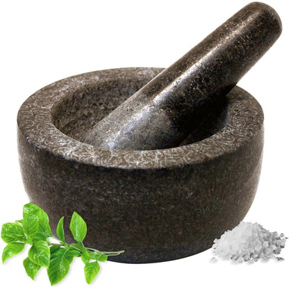262476 - JADE TEMPLE Set llaçi dhe muraturash guri 17028 | Bluarje efektive | Granit i fortë | Diametër 14 cm | Lartësi 7.7 cm | Gri