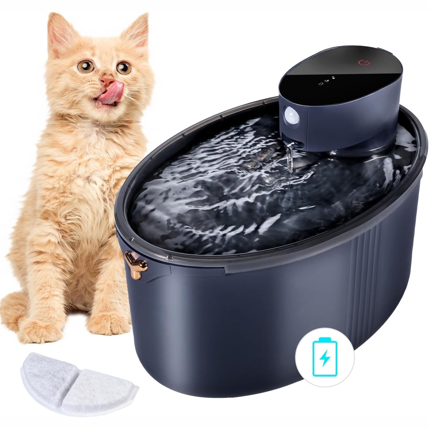 221965 - Shatërvan uji pa tel për mace, 2.5L, 4000mAh, Dispenser uji me sensor lëvizjeje, Dispenser uji i rikarikueshëm për mace - pa BPA, i zi