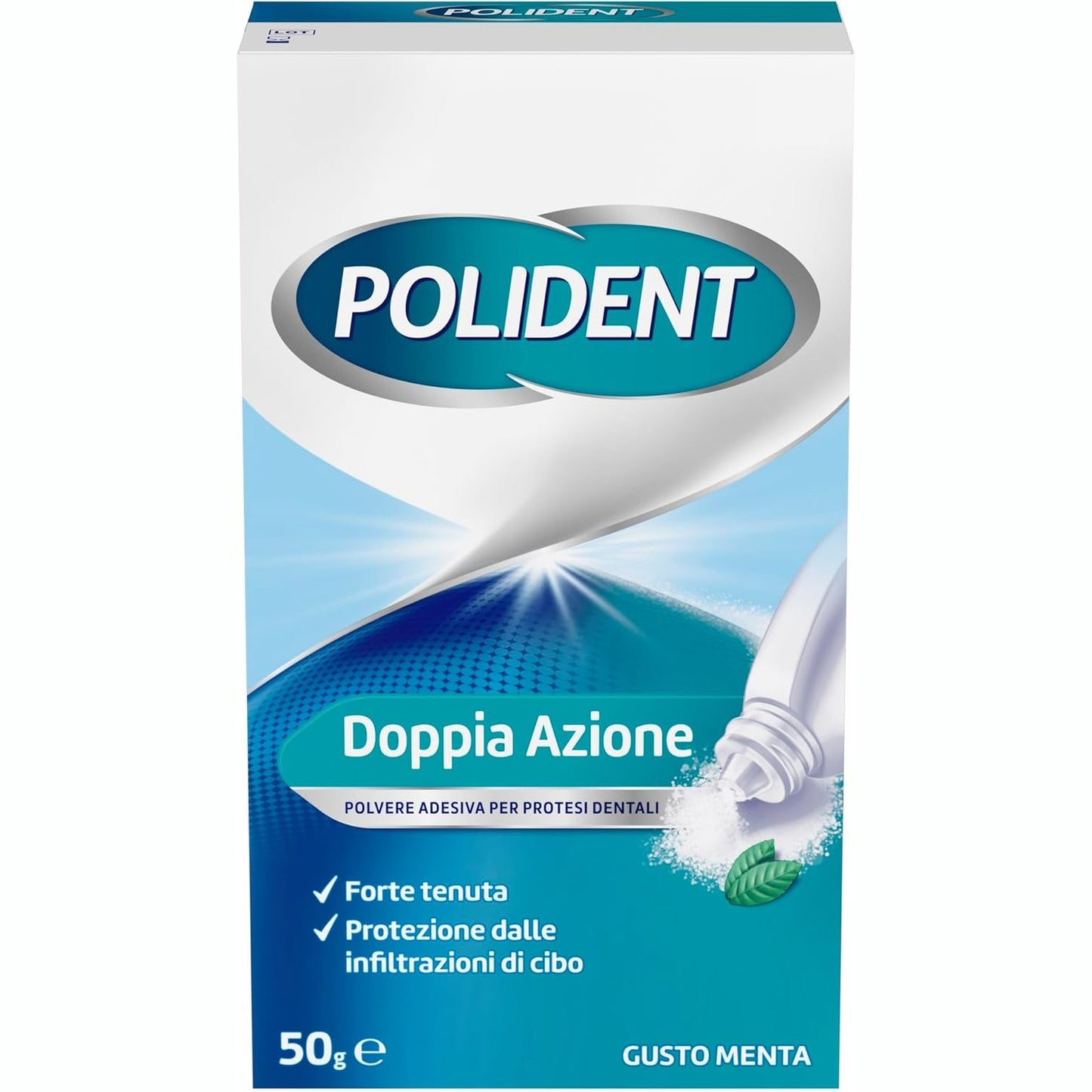 272175 - POLIDENT Pluhur ngjitës për proteza dhëmbësh, veprim i dyfishtë, fiksim i fortë, 50 g
