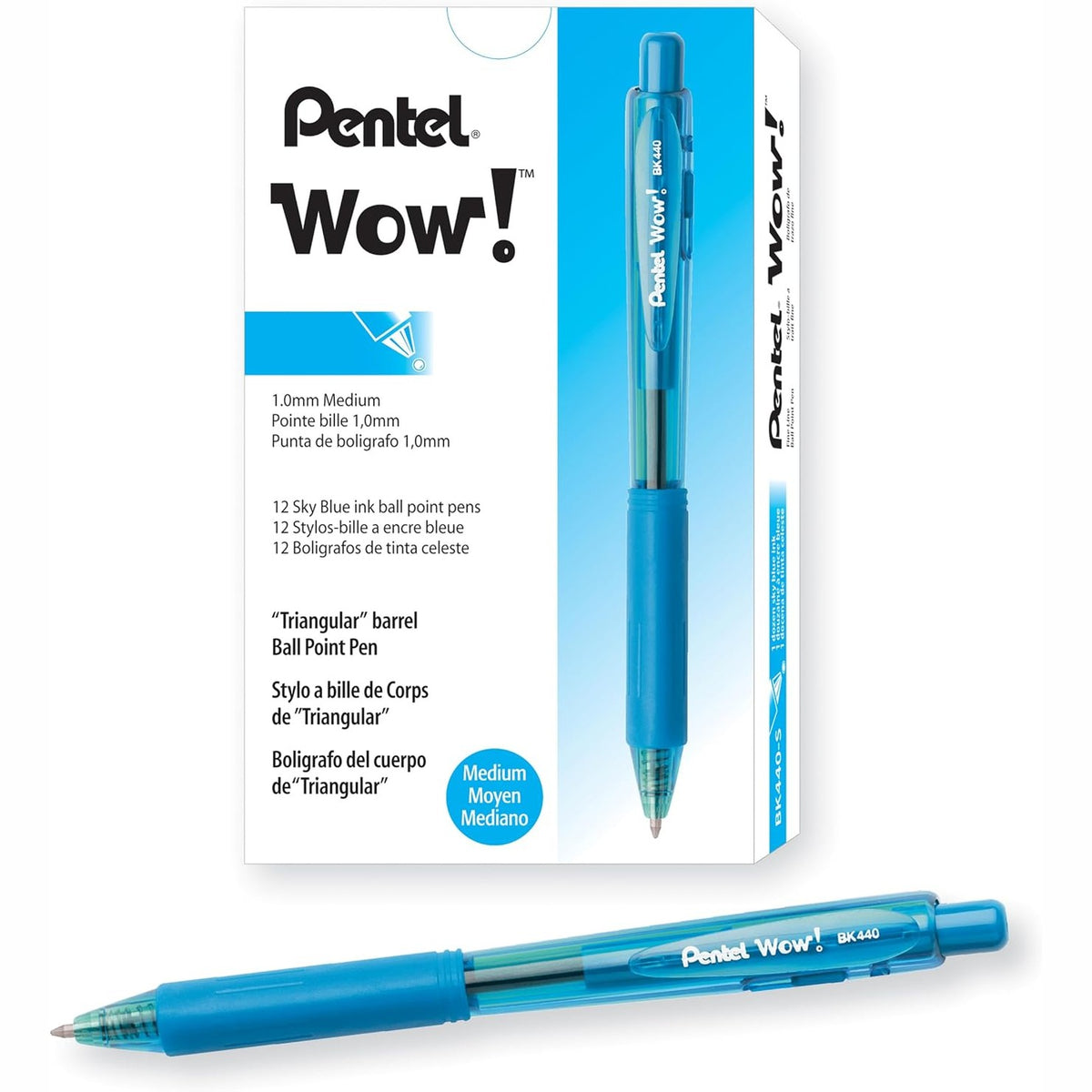 305561 - PAKO PENTEL me 12 stilolapsa të tërheqshëm, tytë trekëndëshe, blu e çelët