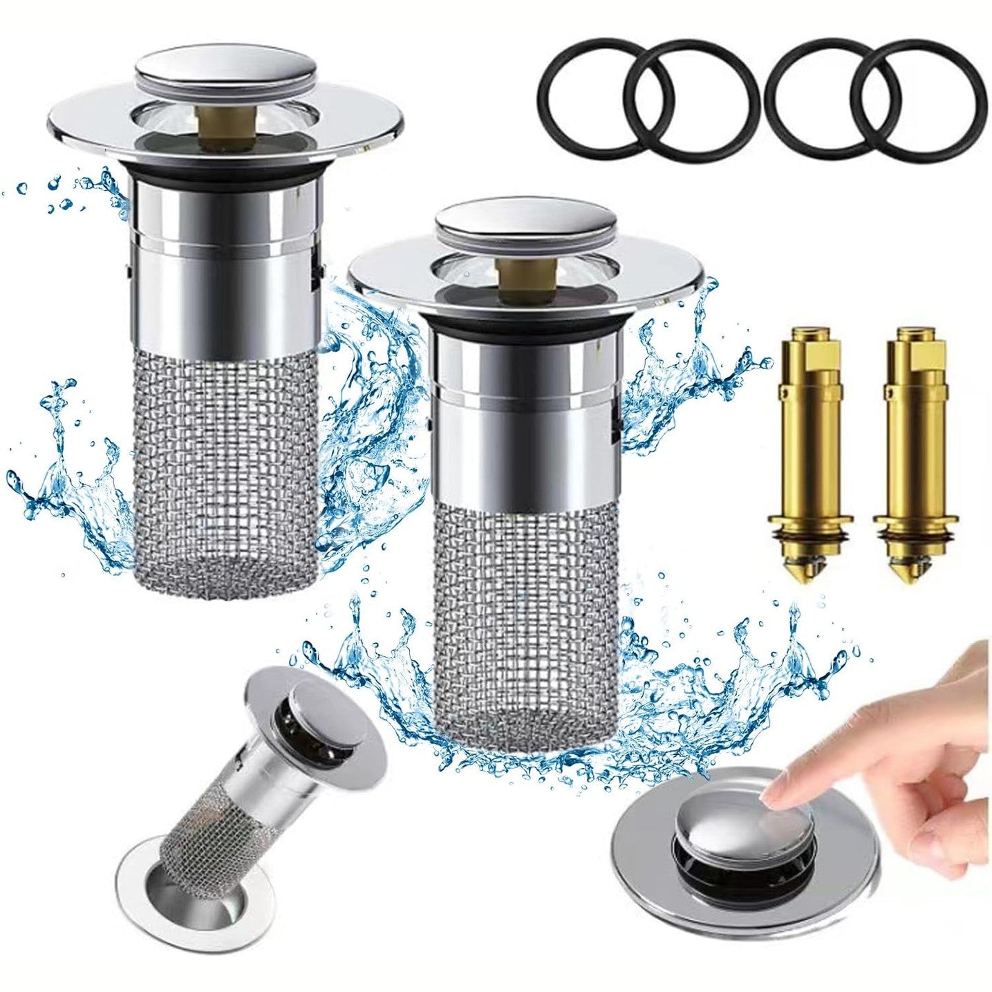 229901 - Tapë lavamani, tapë për kullues 34-40 mm, tapë kulluese lavamani me sitë flokësh, sitë universale kulluese për dush, kullues i shpejtë (me filtër flokësh)