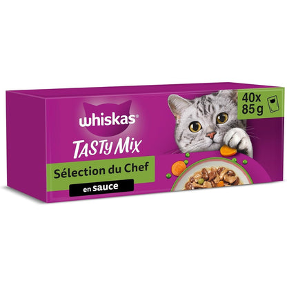 222163 - Ushqim i lagësht WHISKAS TASTY MIX në salcë për macet e rritura 40x85g