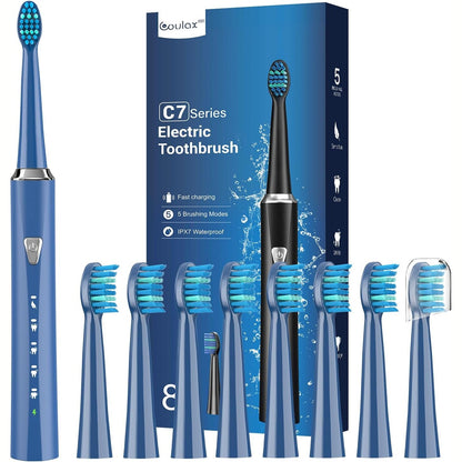 275569 - FURÇË DHËMBËSH Elektrike Sonike për udhëtim - 8 koka furçe - 5 mënyra - Blu marine