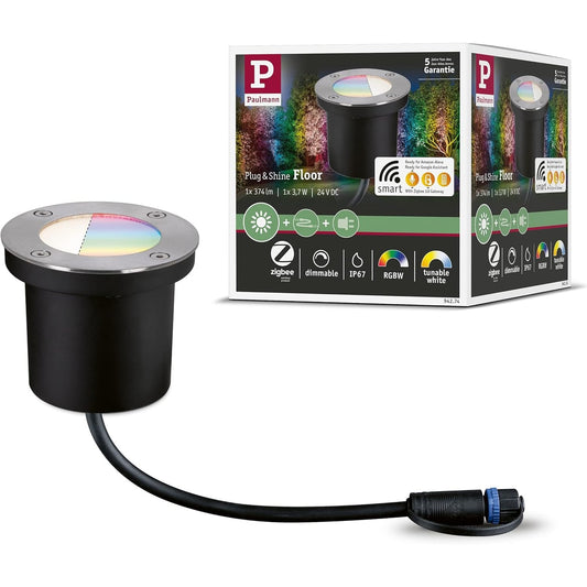 239430 - PAULMANN Llambë Tokësore LED e Fundur Zigbee RGBW 94274 Plug & Shine 1 x 3.7 Watt Rregullim Intensiteti 3000 K IP65 Metalike Argjendtë për Kopshte