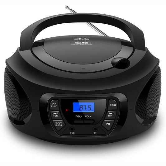 268129 - SILVA Schneider PCD 25.1 - CD player portativ me radio FM PLL, ekran LCD, 30 stacione të paracaktuara, hyrje AUX dhe prizë për kufje, funksionim me rrjet elektrik/bateri - I Zi