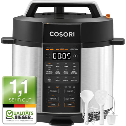 288229 - COSORI Tenxhere me presion, 5.7 L, me veshje qeramike, 9-në-1, 14 funksione, çelik inox