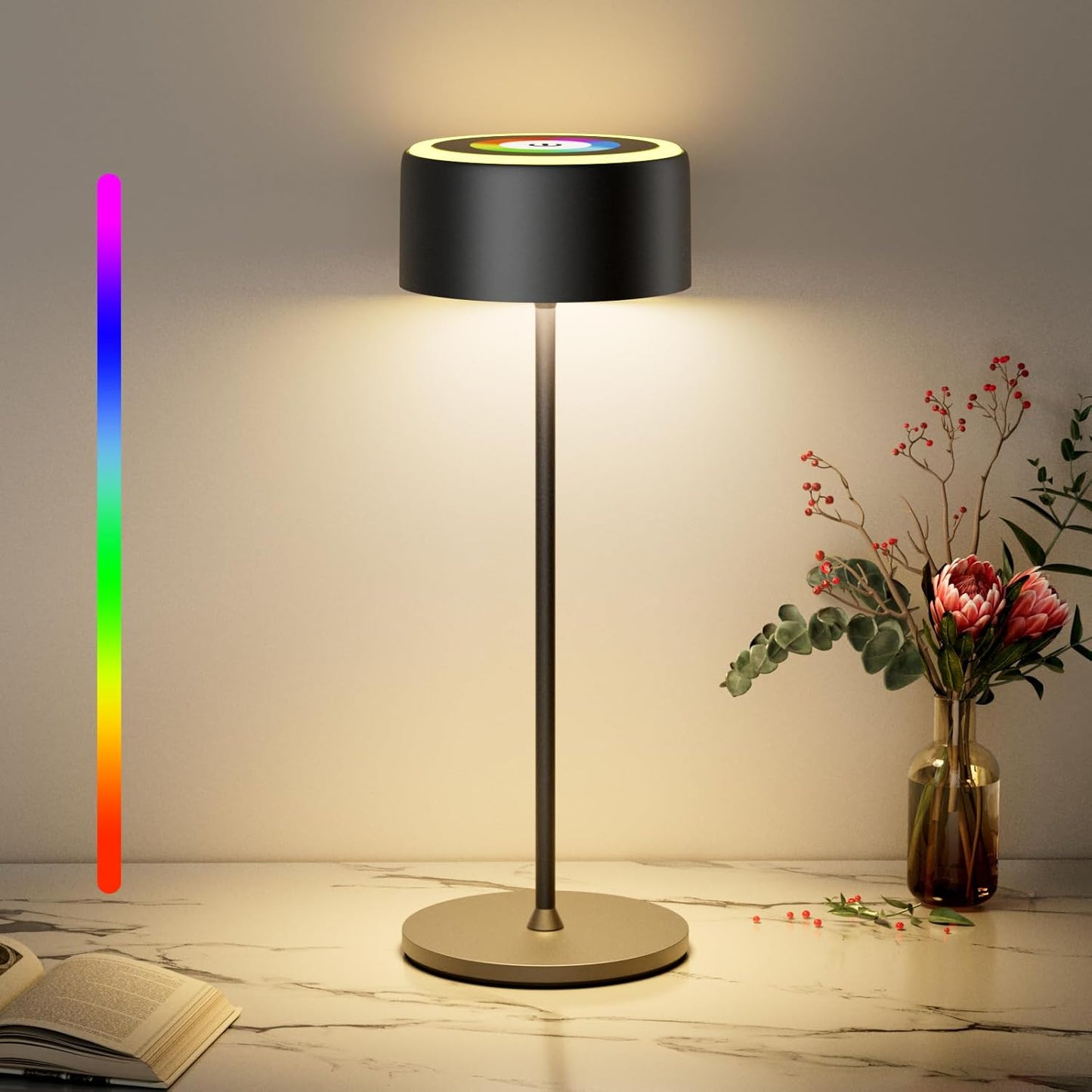 218555 - TYEE Llambë tavoline LED pa tel me errësim, 3000-6000K+RGB, rikarikueshme, IP54, gri