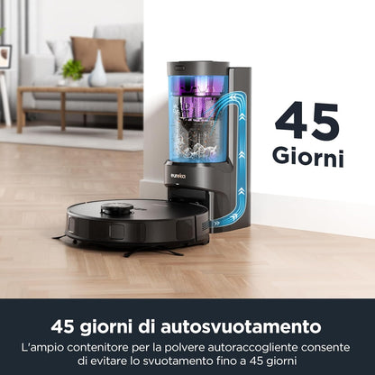 83056 - EUREKA NERE10S Robot Fshesë me Korrent dhe Dyshemeje, Stacion Lidhjeje, Pastrim Automatik për 45 Ditë, Fuqia e Thithjes 4000Pa, Mbledhje Pluhuri, Jetëgjatësi e Baterisë 180 Minuta, Navigim LiDAR, Lidhshmëri WiFi/APP
