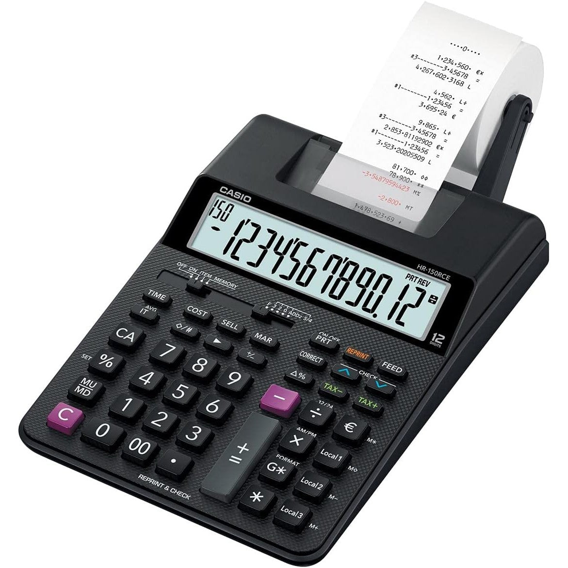 276547 - CASIO HR-150RCE Kalkulator për tavolinë me printim, 12-shifror, printim me 2 ngjyra, funksion post-printimi
