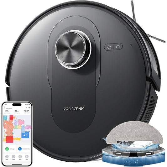 139011 - PROSCENIC Q8 - Fshesë Robotike me Korrent, Thithje 5000Pa, Bateri 200 Minutash, Teknologji LiDAR, Madhësi Slim 6cm, Anti-NGATËRRIM Qimeve, Kontrollues Nëpërmjet App/Alexa/Wi-Fi, Përshtatshme për Shtëpi dhe Kafshë Shtëpiake