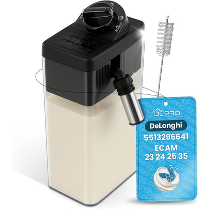 250437 - DL-PRO Enë qumështi me kapak për DeLonghi 5513296641, e pajtueshme me ECAM 23.466/24.467/25.462/25.467/350.55/350.75/352.55, përfshirë furçën e pastrimit