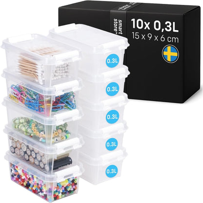 218708 - SMARTSTORE 10x Kuti të Vogla Plastike Ruajtjeje me Kapak, 0.3L (15x9x6cm), E Ndërthurshme dhe e Klasifikuar për Ushqim, Garanci 10-Vjeçare