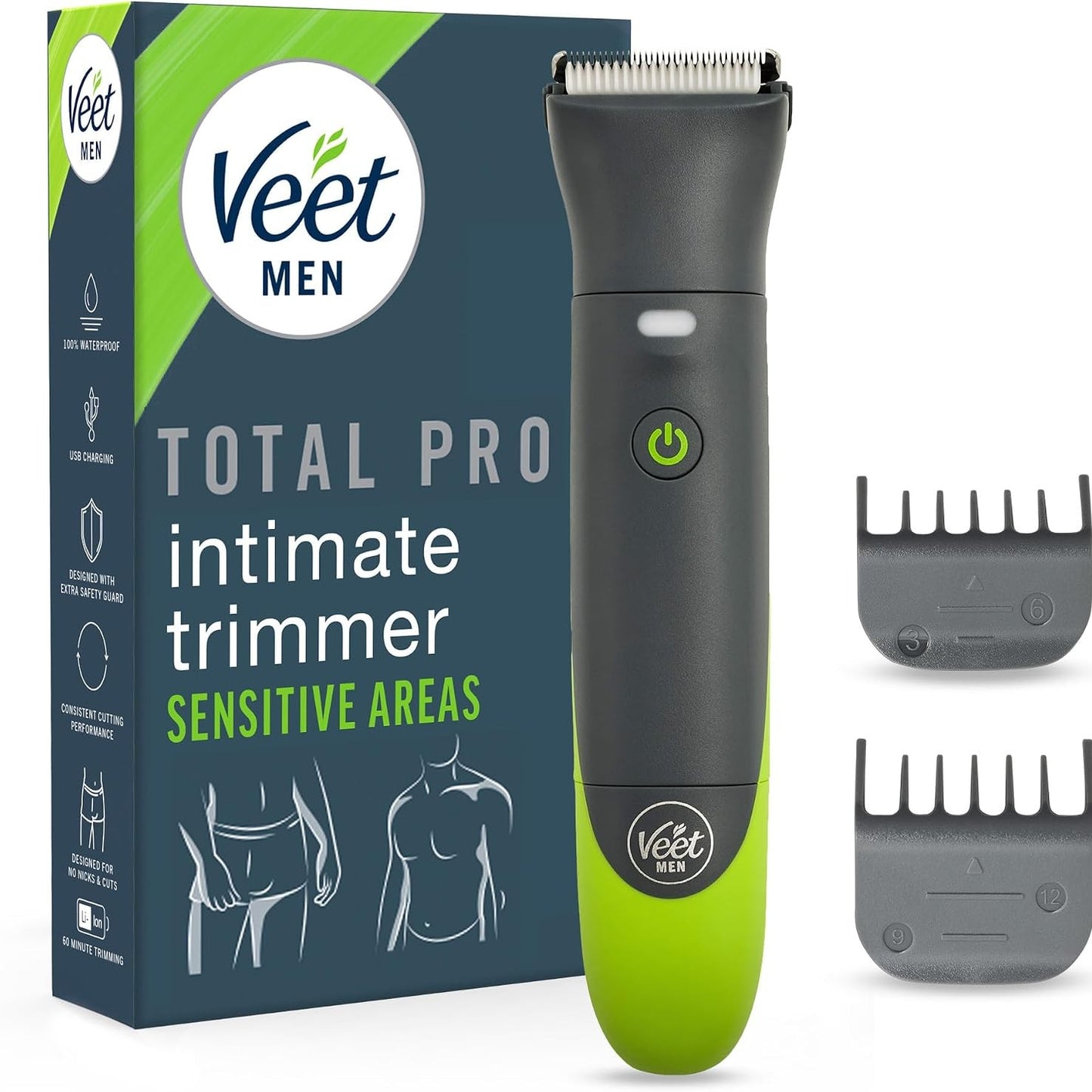 271298 - VEET Makinë prerëse intime TOTAL PRO, brisk elektrik për trupin dhe zonat intime, 1 kokë për zonën intime dhe trupin, 2 krehëra udhëzues, Shkurtim preciz, pa tel