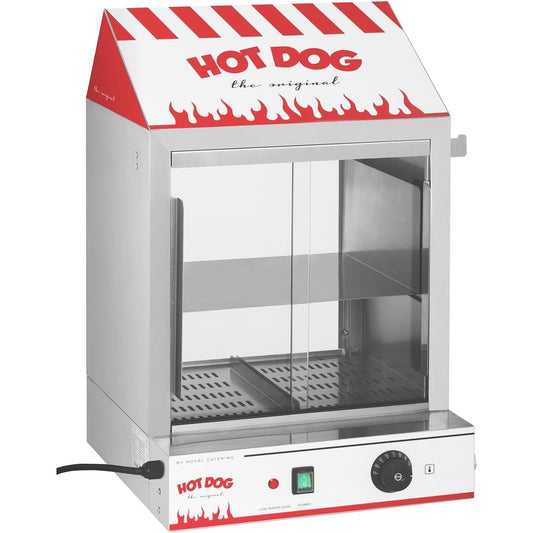 162043 - ROYAL CATERING Makinë me Avull për Përgatitjen e Hot Dogëve RCHW 2000, 2000W, Kapaciteti: 200 Salçiçe, 50 Simit, Diapazoni i Temperaturës 30-110°C, Ndryshues Presioni, Material: Çelik Inox