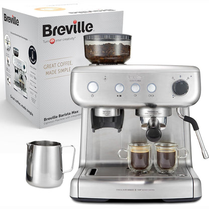 288040 - BREVILLE Makinë kafeje Barista Max, Gjysmëautomatike me mulli kafeje të integruar, shkop avulli për shkumëzim qumështi, pompë italiane 15 bar, model VCF126X