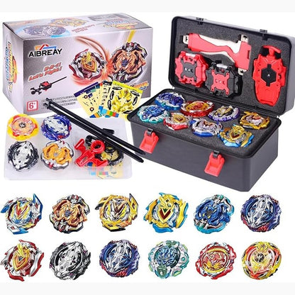 141567 - AIBREAY – set me 12 topa rrotullues për betejë (Burst Gyro), 3 lëshues dhe 1 dorezë lodre, lojë beteje portative me kuti ruajtjeje për fëmijë djem dhe vajza nga 6 vjeç.