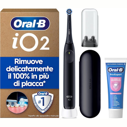271057 - ORAL-B Furçë dhëmbësh elektrike iO 2, 1 kokë zëvendësuese, e zezë, Rikarikueshme, Kuti udhëtimi + 1 pastë dhëmbësh Pro-Expert