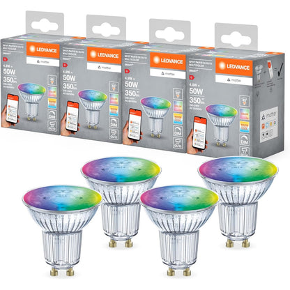 245188 - LEDVANCE SMART+ MATTER Llambë reflektuese LED, 4.9W, 350lm, GU10, dritë me ngjyra dhe dritë e bardhë, pako me 4 copë