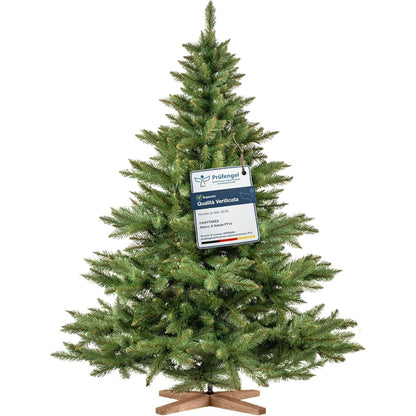 191057 - FAIRYTREES Pemë Artificiale e Krishtlindjeve, Bredh Nordmann me Mbështetëse Druri, Gjatësi 180cm, Prodhuar në BE