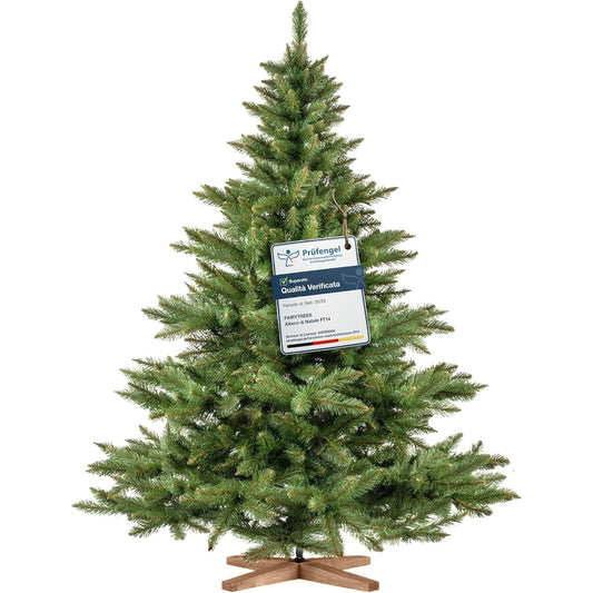 191057 - FAIRYTREES Pemë Artificiale e Krishtlindjeve, Bredh Nordmann me Mbështetëse Druri, Gjatësi 180cm, Prodhuar në BE