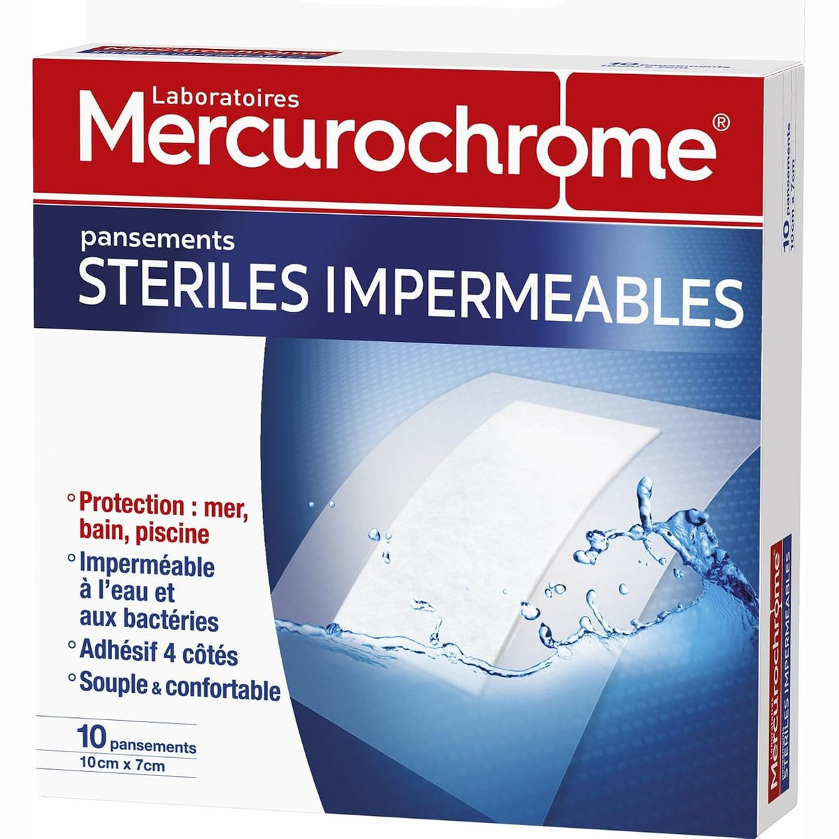 301272 - MERCUROCHROME - Fasha sterile transparente të papërshkueshme nga uji - Kuti me 10 fasha - Ngjitës i integruar me mbështetje jo-ngjitëse - 10 cm x 7 cm