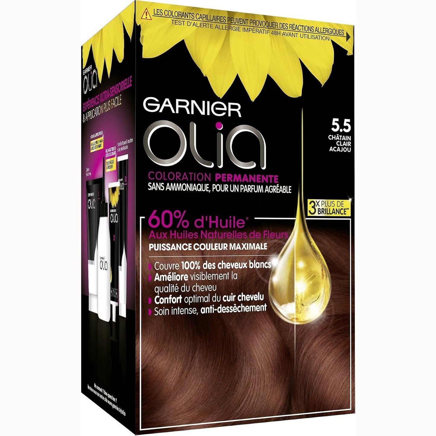 321489 - GARNIER Ngjyrë e përhershme për flokë - Pa amoniak - Me vajra natyralë lulesh - Kafe e çelët mahagoni (5.5) - Olia