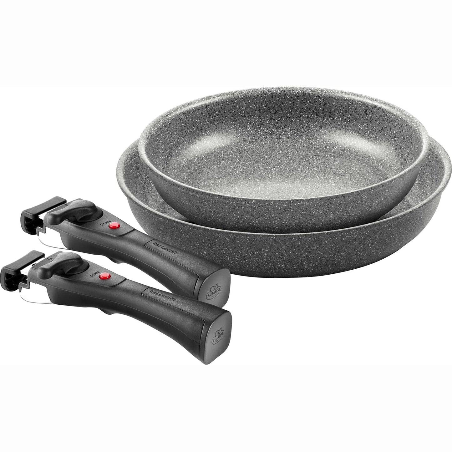 255086 - BALLARINI Set tiganësh Torre, me veshje qeramike, 24 + 28 cm, i përshtatshëm për induksion, 2 doreza të lëvizshme, alumini, argjend