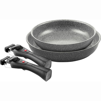 255086 - BALLARINI Set tiganësh Torre, me veshje qeramike, 24 + 28 cm, i përshtatshëm për induksion, 2 doreza të lëvizshme, alumini, argjend