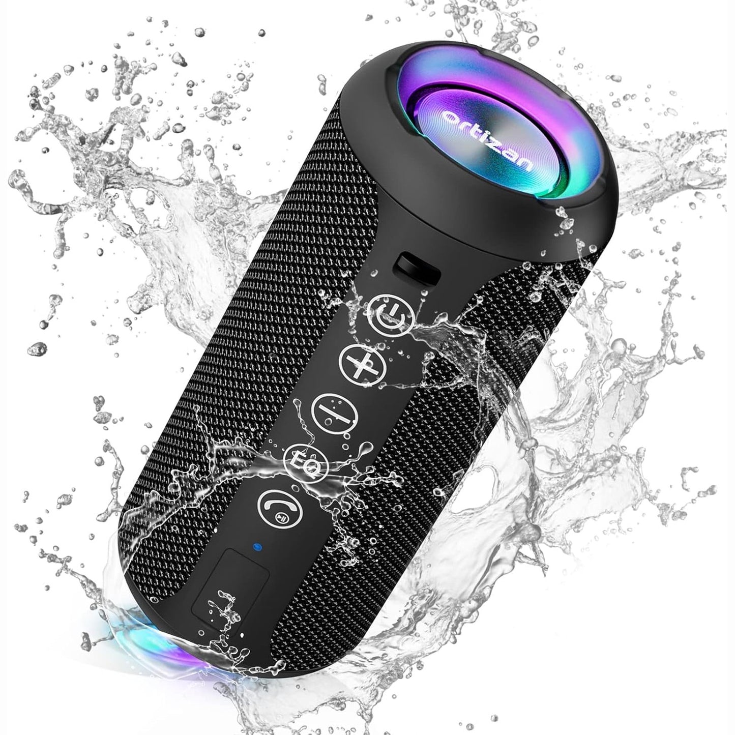 266463 - ORTIZAN Altoparlant Bluetooth, Bluetooth 5.3, IPX7 i papërshkueshëm nga uji, Dritë RGB, Jetëgjatësi baterie 30 orë, Përforcim basesh, Çiftim TWS, AUX, Micro SD, 3 EQ, Mikrofon i integruar