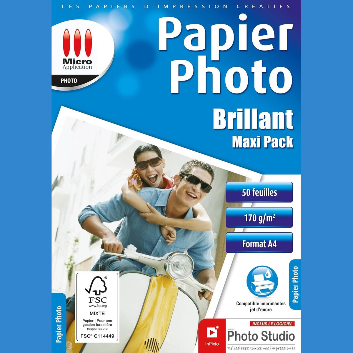 310383 - Mikro Aplikim - Letër Fotografike me Shkëlqim, Pako Maxi 50 Fletë A4, 170 g/m², Tharje e Shpejtë, Printime 9600 dpi