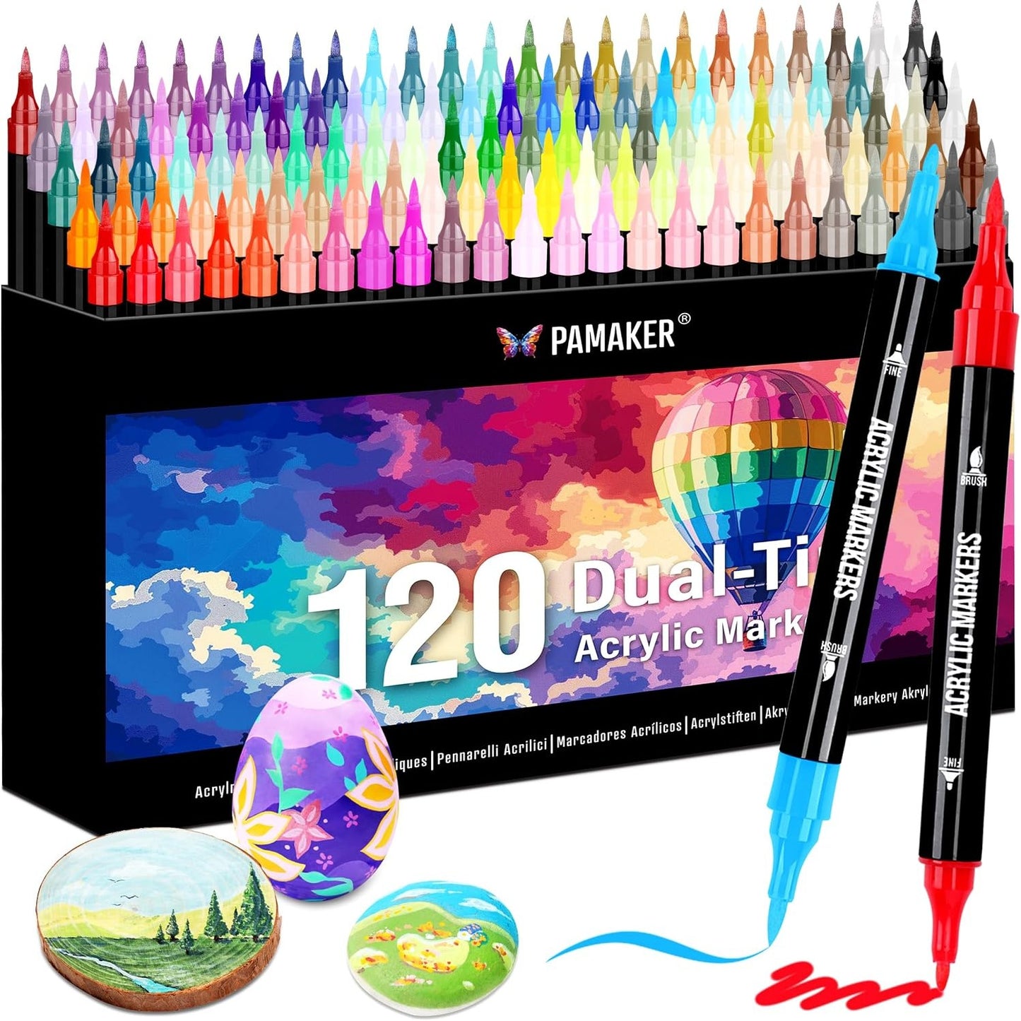 273338 - SET ME 120 NGJYRA AKRILIKE PAMAKER, SHËNUES AKRILIK ME MAJË TË HOLLË DHE FURÇË, PËR PËLHURË, KANAVACË, XHAM, DRU DHE LETËR