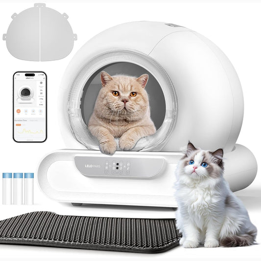 183009 - LELO PAWS - Kuti Plehrash për Mace të Vetëpastrueshme, Elektrike XXL, 74L, Rrotulluese, Kontroll me Aplikacion, i Sigurt, me Qese Plehrash dhe Deodorizues, për Mace të Shumëfishta, E Bardhë