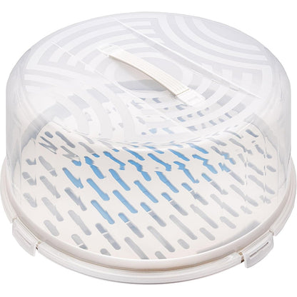 162792 - BRANQ HOME Enë Rrumbullakët për Tortë me Kapak të Lartë dhe Dorezë Praktike, Material Plastikë pa BPA (PP), Ngjyra Krem/Transparente, Dimensione 334 x 156 mm